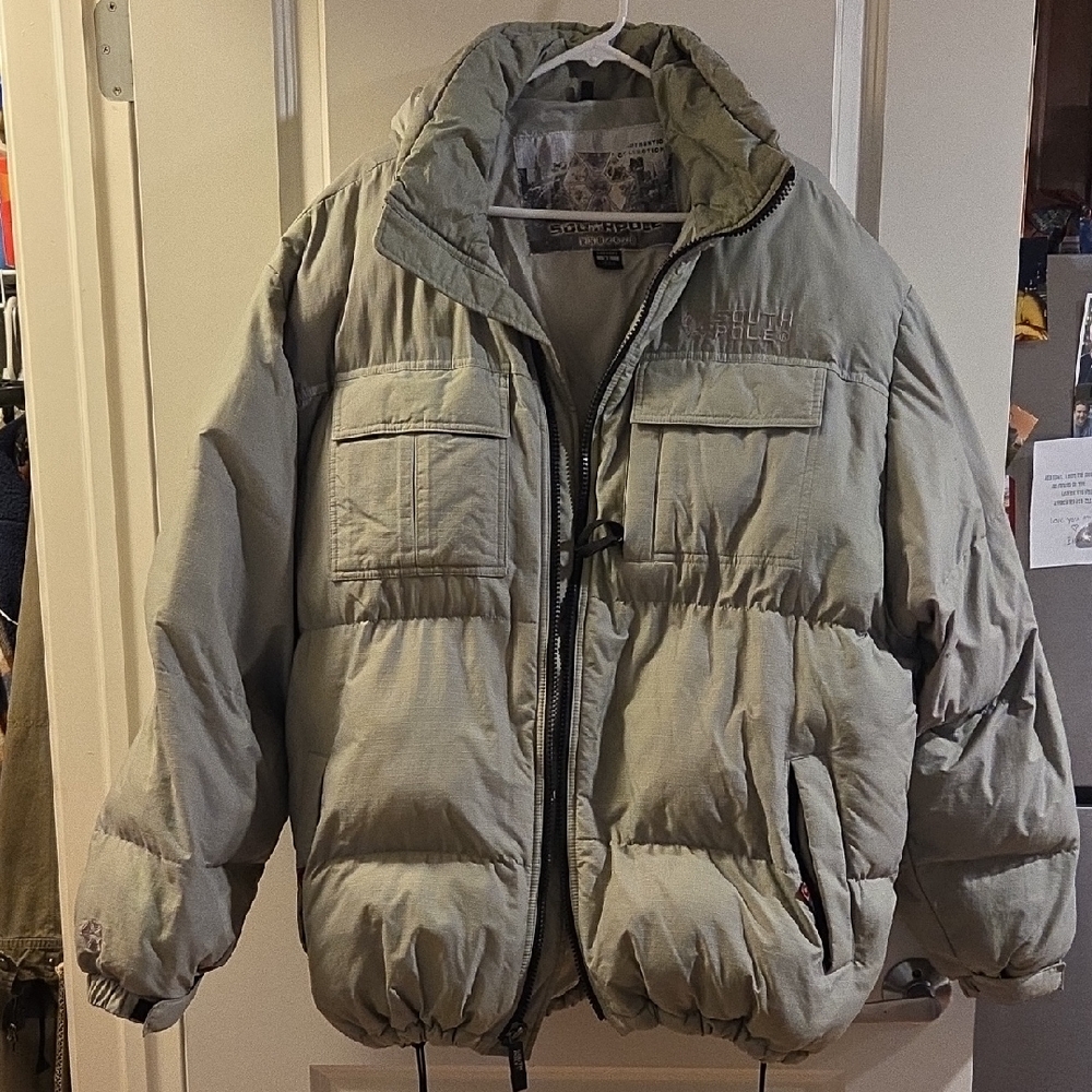 South Pole Light Gray/Green Puffer Jacket Like NEW